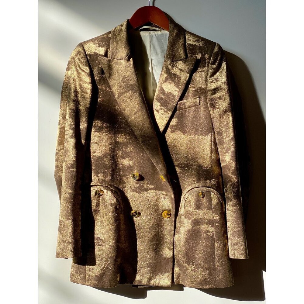 Blazé Milano Everyday Double-Breasted Blazer Size 1 US 6 Metallic‎ Gold Lamé